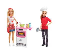 Set de joaca - 2 Papusi Barbie cofetar si bucatar cu accesorii 