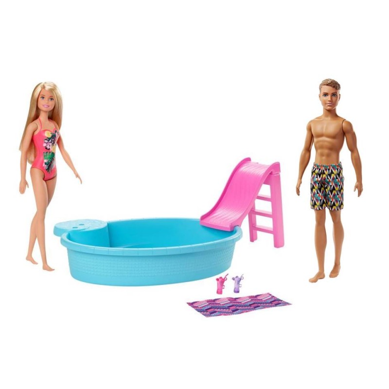 Set de joaca - Papusa Barbie si Ken la piscina (cu accesorii)